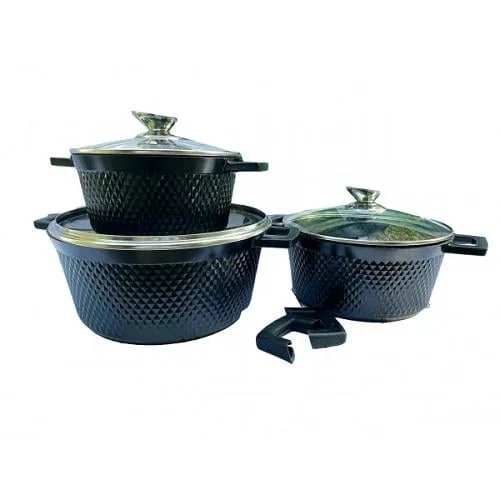 Каструля Benson BN-394 6 предметів (2.5л, 4.2л 6,4л) з кришкою з мармуровим покриттям